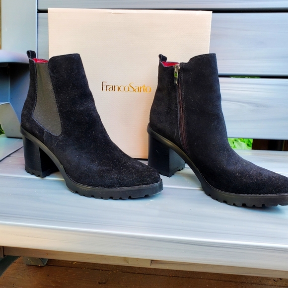 Franco Sarto Shoes - Franco Sarto Black Leather Suede Ankle Boot